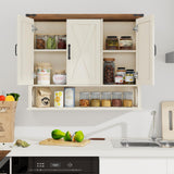 Halitaa Bathroom Wall Cabinet, Farmhouse Medicine Cabinet with Adjustable Wood Shelf & 3 Doors, Over The Toilet Storage Cabinet for Wall Mounted for Bathroom Laundry Room Kitchen, White and Brown Halitaa