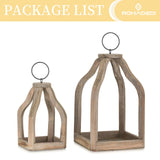 Romadedi Farmhouse Decorative Lantern Wooden - Set of 2 Rustic Wood Lanterns Candle Holder for Wedding Table Centerpieces Indoor Outdoor Fireplace Mantle Home Decor, Brown Romadedi