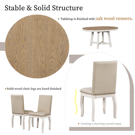 Harper & Bright Designs TREXM 5-Piece Farmhouse Dining Table Set Wood Round Extendable Dining Table and 4 Upholstered Dining Chairs (Oak Natural Wood Harper & Bright Designs