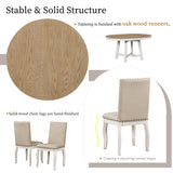 DESIGNER97 5-Piece Farmhouse Dining Table Set, Wood Round Extendable Oval Dining Table and 4 Upholstered Dining Chairs for Dining Room Kitchen Oak+Antique White DESIGNER97