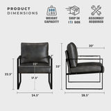 Lexicon Modern Accent Chair, Faux Leather Upholstered Living Room Chair With Wrapped Armrests, Arm Chair With Black Metal Frame,Comfy Single Chair For Living Room/Bedroom/Reading Room/Office,Dark Grey Lexicon