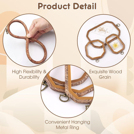 9 Pcs Embroidery Hoop Frame Set Decorative Imitated Wood Embroidery Hoop Display Frame for Art Craft Sewing Decorative Ornaments, Circle, Oval, Octagonal Embroidery Hoops Zuaooz