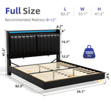 Jocoevol Full Size Floating Bed Frame with Ergonomic Hidden Storage Headboard and LED Lights, Visual Floating LED Bed Frame with Charing Station, Leather Upholstered Platform Bed, Heavy Duty, Black Jocoevol
