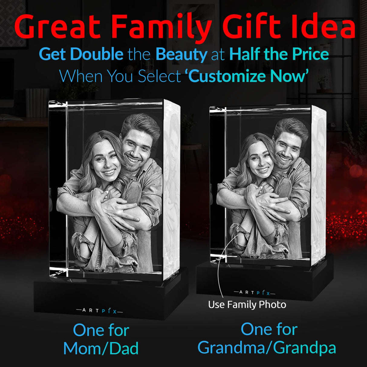 ArtPix 3D Crystal Photo, Christmas Customized Gifts for Women, Her, Wife, Men, Mom, Great Xmas Personalized Gift With Your Own Photo, Custom 3D Picture Rectangle, Couples Gifts ArtPix 3D