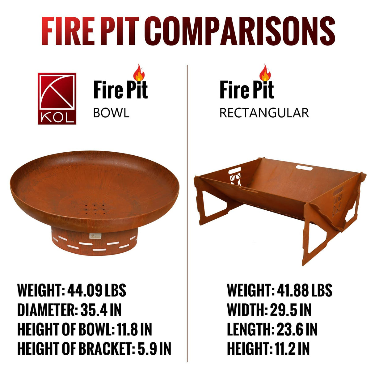 KOL 35" Dia. Heavy-Duty Fire Pit - Pre-Rusted Corten Steel Round Firepit Large Fire Bowl with Stand - Weathering Steel Wood Burning Fireplaces for Outside Backyard Deck Party Bonfire KOL