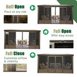 Domi 10’ x 12’ Sunroom, All-Season Wall Mounted Gazebo Solarium with Front Door, Side Entrance, Galvanized Steel Sloping Roof, PVC Screen, Outdoor Permanent Sun Room Lean to Gazebo for Deck Patio domi outdoor living