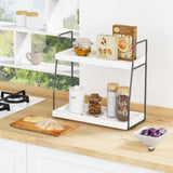 Forbena 2 Tier Bathroom Counter Organizer, White and Grey Coffee Bar Organizer for Countertop, Wood Shelf Tray for Vanity Makeup Storage, Small Kitchen Sink Top Organizers for Coffee Bar Station Forbena