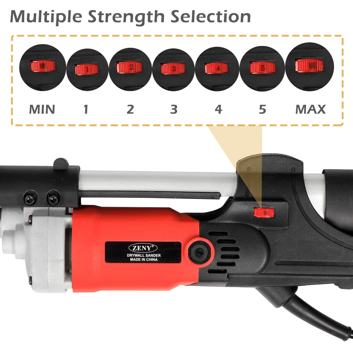 ZENY 800W Electric Drywall Sander Adjustable Variable Speed w/ 6 Sand Pads