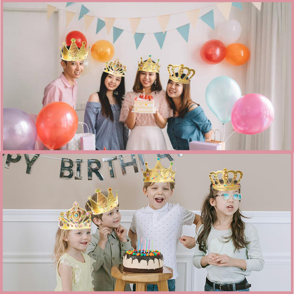 SENONAPO 50 Pcs Foam Crowns Kids Princess Tiaras Crowns Bulk with 2 Styles DIY Diamond Sticker Making Kits for Kids Birthday Party Supplies SENONAPO