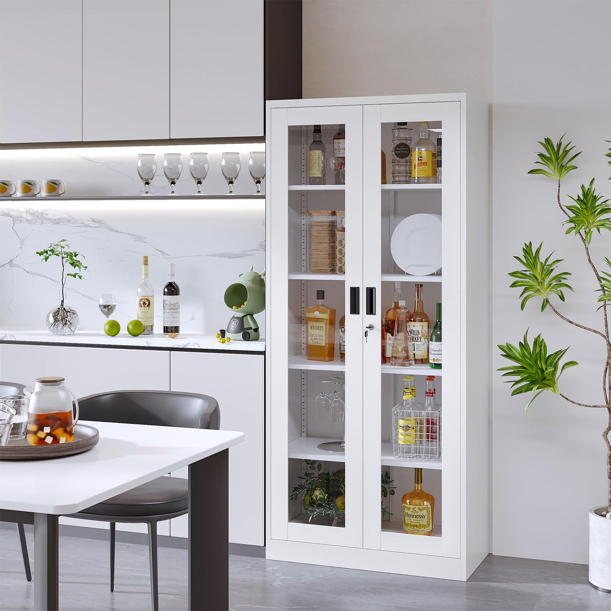 Anxxsu Display Cabinet with Glass Doors, Display Case Cabinet for Collectibles, Curio Display Cabinet with 4 Adjustable Shelves, 71" Glass Display Cabinet for Home Living Room (White) Anxxsu