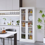 Anxxsu Display Cabinet with Glass Doors, Display Case Cabinet for Collectibles, Curio Display Cabinet with 4 Adjustable Shelves, 71" Glass Display Cabinet for Home Living Room (White) Anxxsu