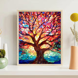 xackcme Tree Paint by Numbers for Adults - Stained Glass Paint by Number on Canvas Without Frame, DIY Trees Oil Painting for Gift Home Wall Decor (16x20 inch) xackcme