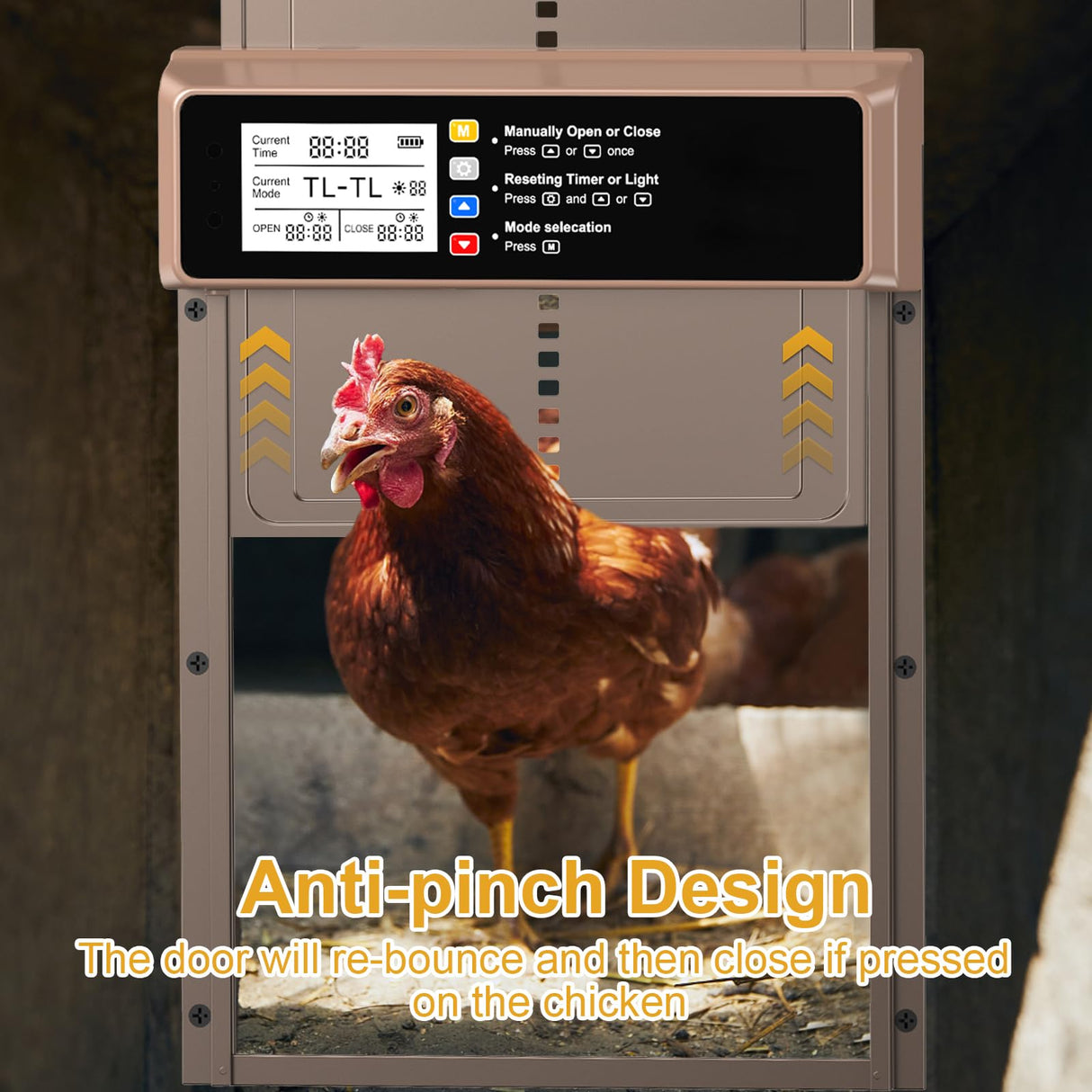 NyPots Automatic Chicken Coop Door Solar Powered, LCD Display Automatic Chicken Door with Timer & Light Sensor, Aluminum Alloy Chicken Door with Remote Control & 4 Modes Automatic Chicken Door Solar NyPots