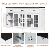 Buffet Cabinet with Storage, 63" Large Sideboard Cabinet with 3 Drawers & 5 Glass Doors, Modern Farmhouse Kitchen Cabinets Buffet Table with Adjustable Shelf, Coffee Bar Cabinets for Living Room Gyfimoie