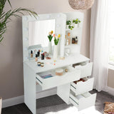JoanKaren Modern Vanity Makeup Desk with Vanity Mirror, Built-in Lights, 4 Drawers, Crystal Ball Knobs, Power Outlet, White Makeup Desk for Bedroom JoanKaren