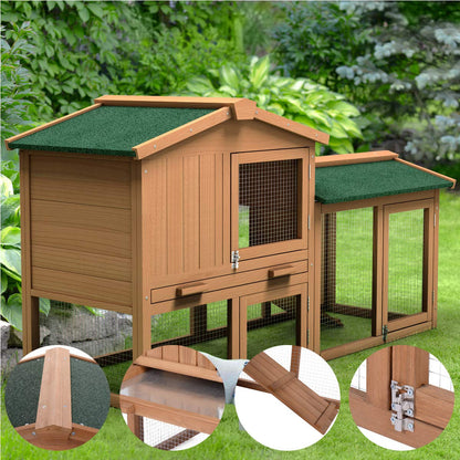 PETSJOY Rabbit Hutch, 58 Inches Outdoor Large Wooden Bunny Cage Chicken Coop with Ventilation Door, Removable Tray & Ramp