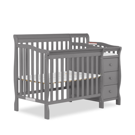 Dream On Me Jayden 4-in-1 Mini Convertible Crib And Changer in Storm Grey, Greenguard Gold Certified, Non-Toxic Finish, New Zealand Pinewood, 1" Mattress Pad