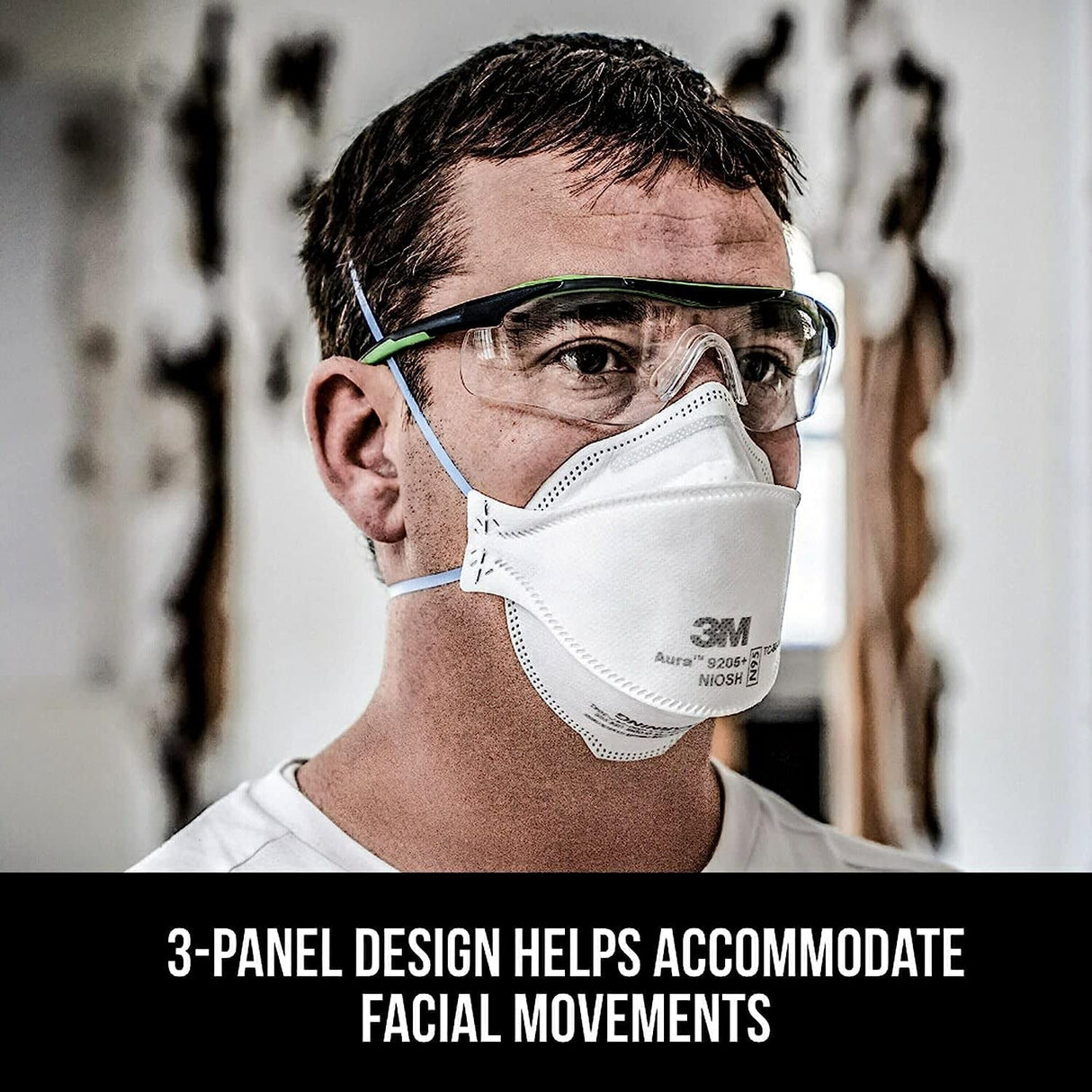 3M Aura Particulate Respirator 9205+ N95, Lightweight, 3 Panel Designed Helps Provide Comfortable and Convenient Respiratory Protection, 3-Pack 3M