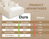 Busaurus 62" Oversized Chaise Lounge Chair Indoor, Fluffy Corduroy Upholstered Boneless Couch, Convertible Sleeper Sofa Bed & Reading Chair, Cloud Sofa Couches for Living Room, No Assembly, Beige Busaurus