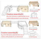 Castle Chinchilla House - Small Animal Hideout for Chinchilla Guinea Pig Hedgehog, or Rat - Ventilated Wooden Guinea Pig Hut Habitat with Multiple Doors (Large) YKD