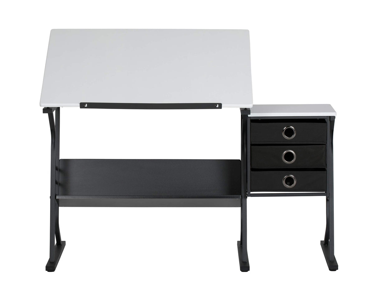 SD Studio Designs 2 Piece Eclipse Ultra Center/Drawing Table with Stool, Angle Adjustable Top, Storage Shelves, and Drawers SD STUDIO DESIGNS