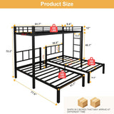 HKOLIE Twin Over Twin & Twin Bunk Beds for 3, Triple Bunk Bed for 3 with Guardrails, Ladder & Upper-Bed Platform, for Children, Teens, Adults, No Box Spring Needed (Detachable Triple Bunk Bed) HKOLIE