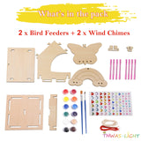 THWAS-LIGHT Wooden Arts and Crafts for Kids - 2 Pack Bird Feeder Wind Chime DIY Kids Crafts - Build and Paint Educational Fun Art Activities Gifts Outside Toys for Boys Girls Ages 3-5 8-12 6-8 THWAS-LIGHT
