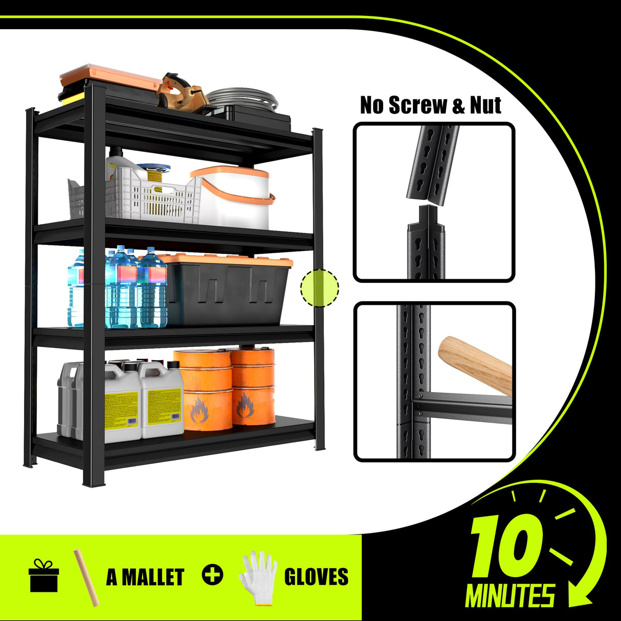 SDXYSTCE 48" W Garage Shelving Heavy Duty, 2000 Lbs Loads Garage Storage Shelves Heavy Duty, Metal Shelving Units and Storage Racks, Industrial Utility Shelf,48" Wx16 Dx63 H, Black SDXYSTCE