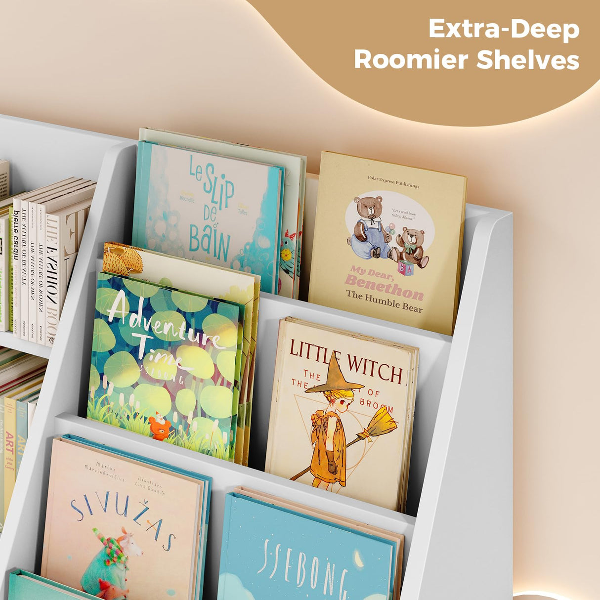 Tatub 6 Tier Kids Wooden Bookshelf and Toy Storage, Children Toy Organizer with Book Shelves, Toddler BookRack Baby Bookcase for Nursery, Playroom and Classroom, White Tatub