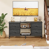 Furologee TV Stand with 4 Drawers, Small Entertainment Center with Open Shelf, Dresser TV Console Table for 50" TV, Media Center for Bedroom, Living Room/Black Oak Furologee