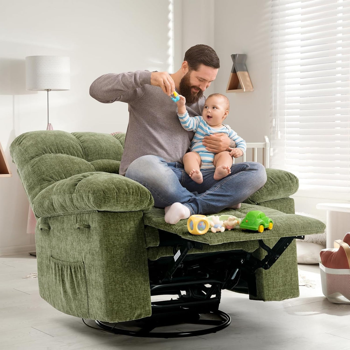 Oversized Swivel Rocker Recliner Chair for Adult, 360° Swivel Rock Recliner, Extra Wide Manual Recliners, Chenille Upholstery Overstuffed Soft Rocking Sofa Chair,Green LIZHOUMIL