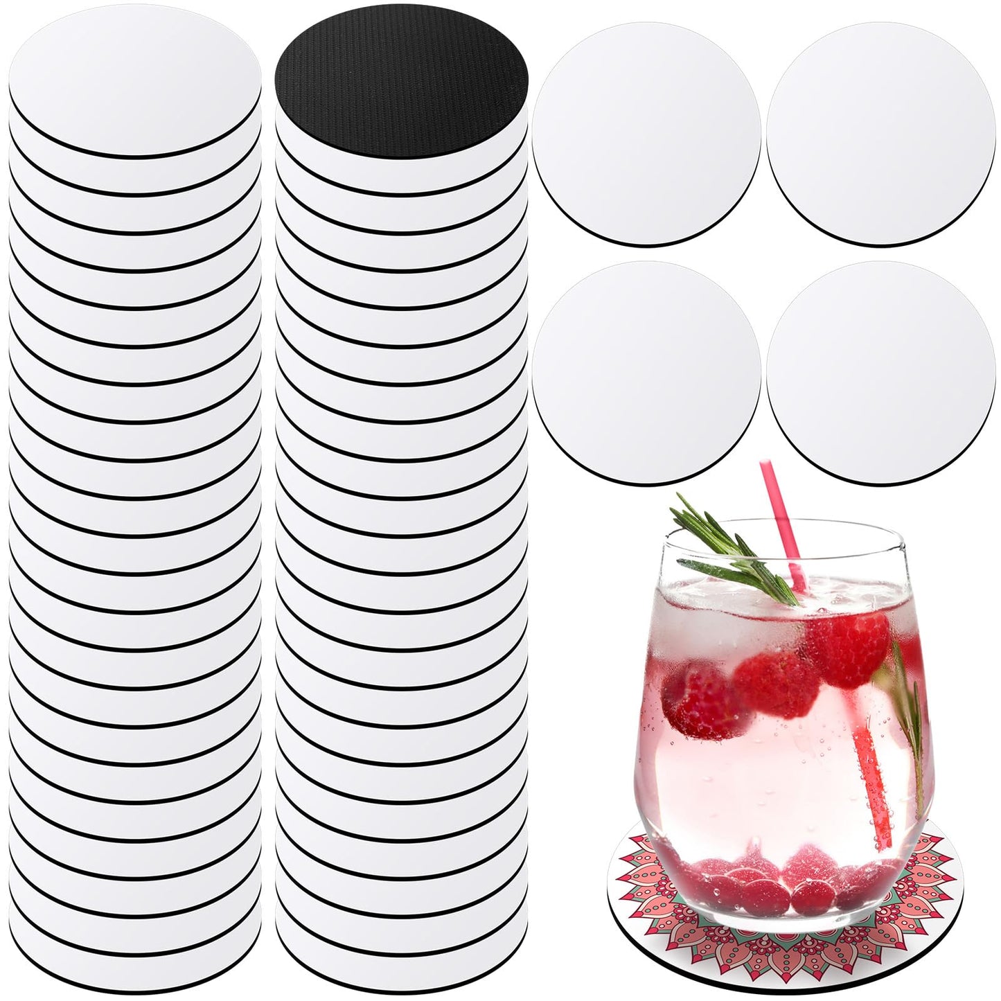 Ziliny 120 Pcs Sublimation Blank Cup Coasters Bulk 4 Inch Round Sublimation Car White Blank Cup Mat Rubber Heat Press Transfer Cup Coaster Blank Mat Pad for Christmas DIY Crafts Birthday Gift