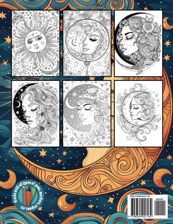 Boho Chic Sun and Moon Coloring Book. A Celestial Journey of Bohemian Art for Creative Souls to Relax through the Art of Coloring Majosta
