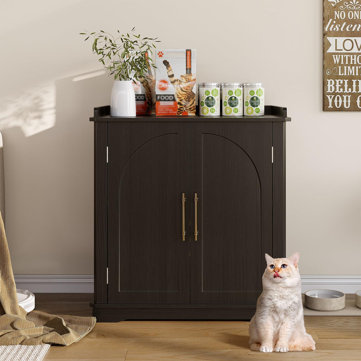 Halitaa Cat Litter Box Enclosure Furniture, Hidden Litter Box Furniture with Removable Dividers, Reversible Entrance Can Be on Left or Right Side, for Hallway, Bedroom, Black, 31.4" L Halitaa