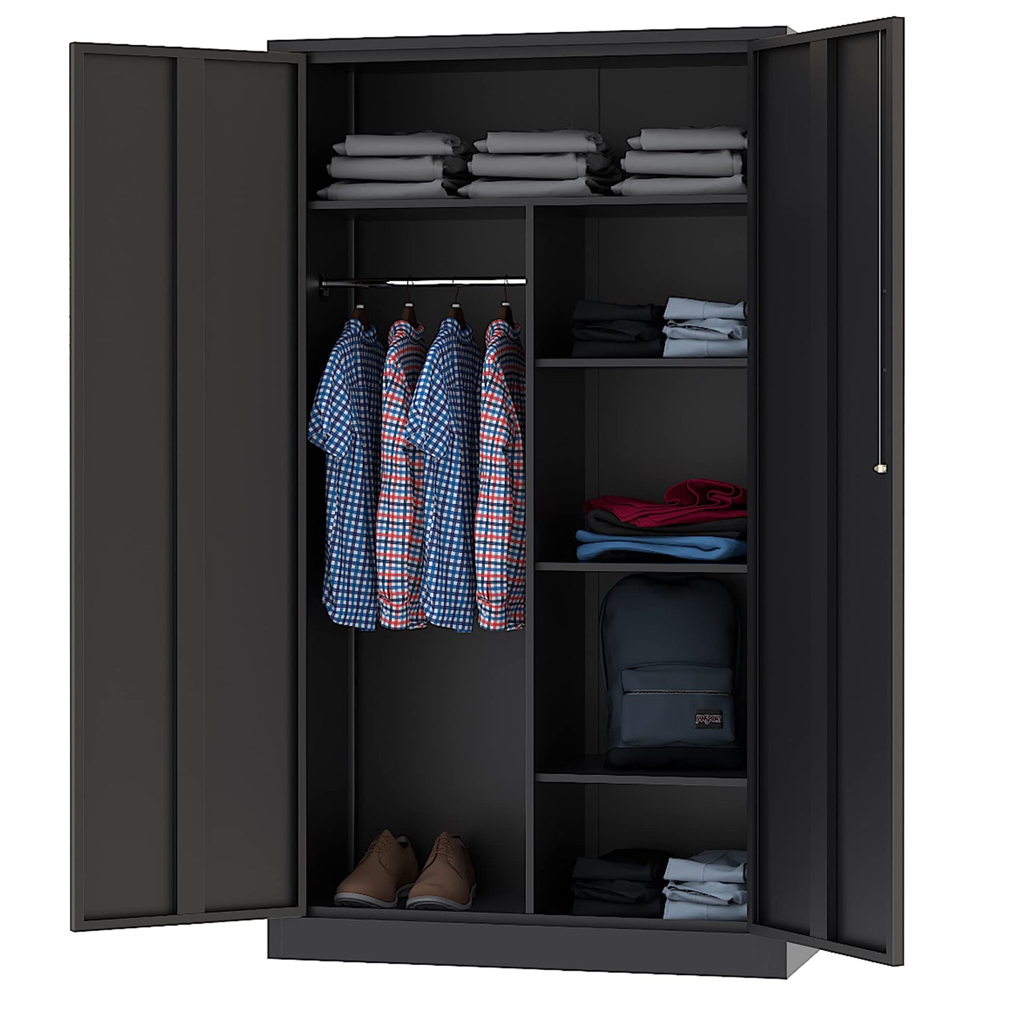 Letaya Metal Storage Cabinets Locker with Lock Door, 72'' Clothing Coat Steel Storage Freestanding Wardrobe for Office, Home, School, Employee,Gym,Fire Department (Black) - WoodArtSupply