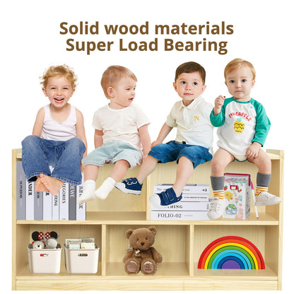 KOALA DIARY 2-Tier Montessori Wooden Storage Cabinet with 5 Compartments for Kids' Toys and Books - WoodArtSupply