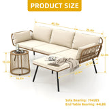 DWVO Patio Furniture Set 3 Piece Outdoor Wicker Conversation Set with Detachable Cushions and Coffee Table L-Shaped Sectional Sofa Set Outdoor Furniture Set for Backyard Porch Deck - Beige DWVO