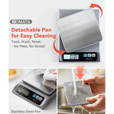 BOMATA 0.1g/ 13lb Food Scale, Digital Kitchen Scale with Removable Stainless Steel Pan, Backlit LCD Display, for Cooking, Baking B621 Grey BOMATA