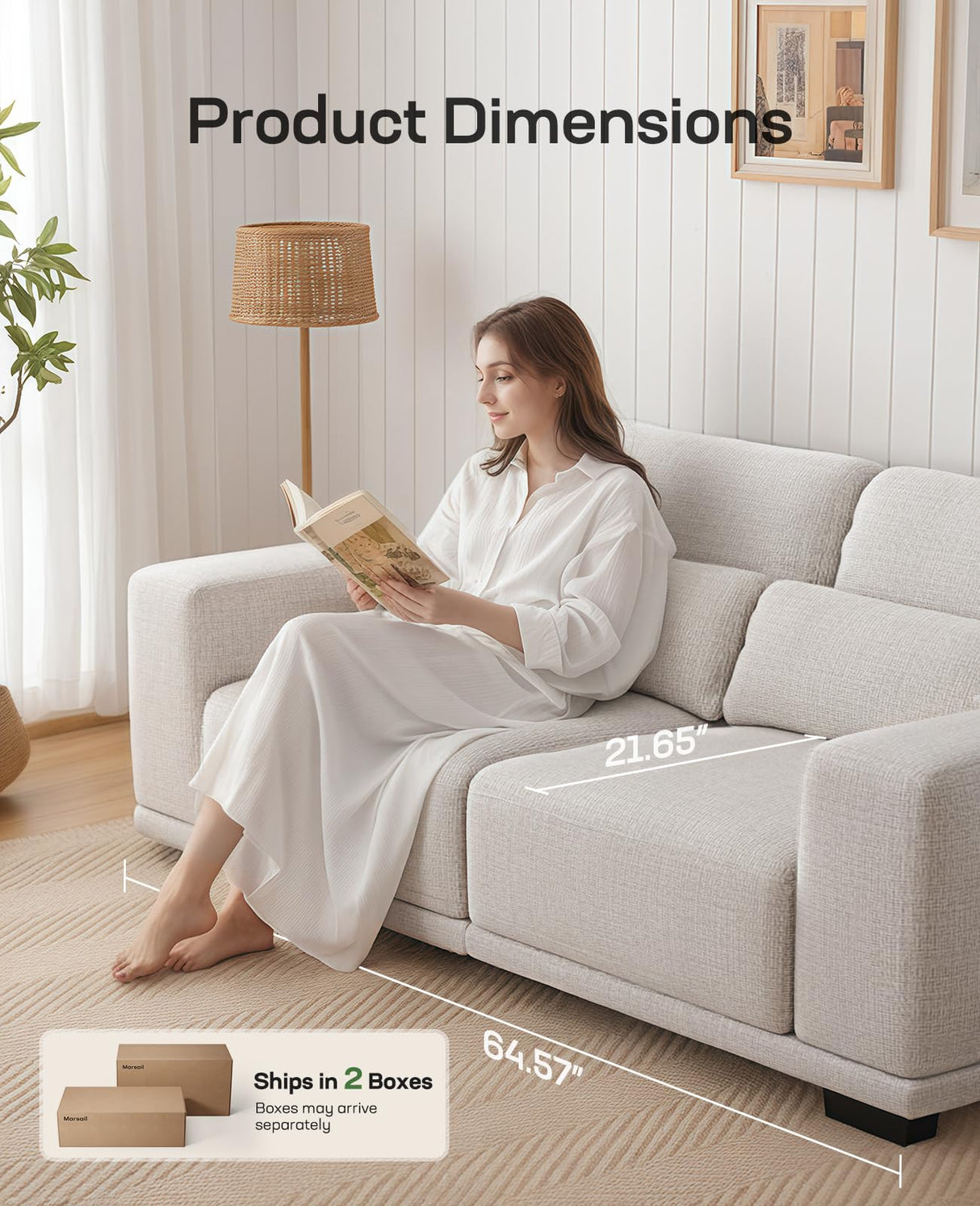 Marsail 65" Loveseat Sofa, Love Seat for Living Room, Comfy Couch with Deep Seats and Wide Armrests, Sofa Couch with Supportive Cushion and Sturdy Frame, Easy to Clean with Removable Covers, Beige Marsail