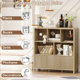 FATORRI 8 Cube Storage Organizer with Shelf, Rustic Wood Cube Bookshelf, Farmhouse Bookcase with 3 Doors, Cubby Book Shelf for Living Room, Home Office, Hallway (Light Walnut) FATORRI