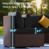 NICESOUL Outdoor Patio Furniture Set with Fire Pit Natural Gas/Propane, 29.3'' High-Back XL Large Conversations for Exteriors, 9-Seater Wide Deep Seating Rattan Sectional Sets, Brown and Black NICESOUL