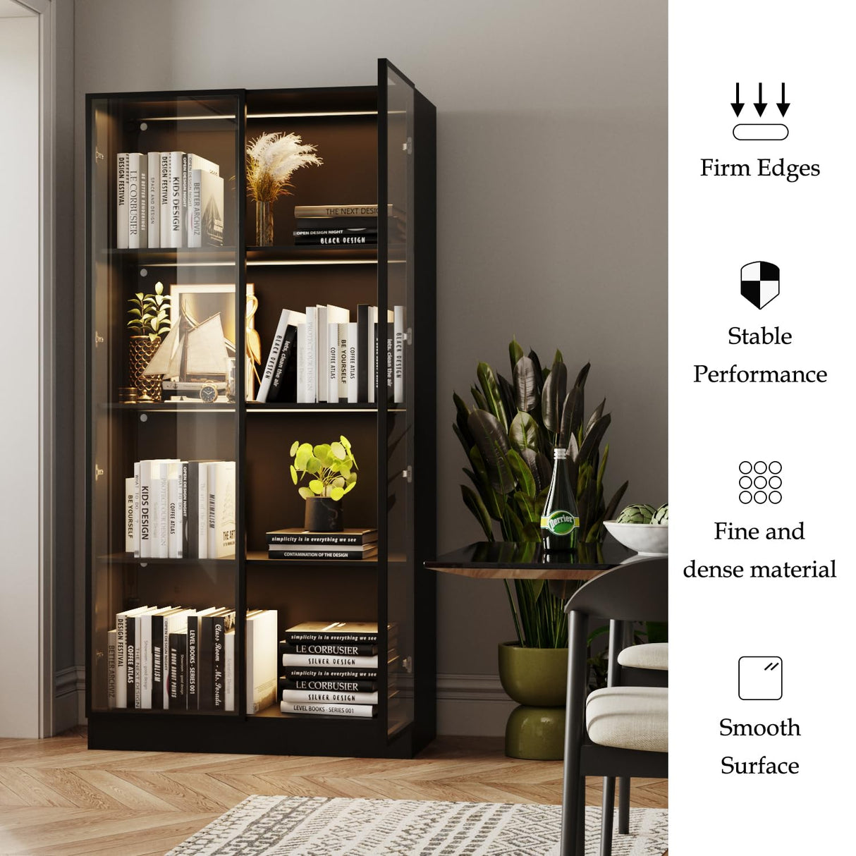 GLAUBIO Display Cabinet for Collectibles 4 Tier Metal Storage Cabinet Black Curio Cabinet with Glass Doors,Collectibles Toy Organizers Rack & Display Shelf,Kitchen Pantry for Home Office, Living Room GLAUBIO