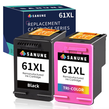 SANUNE Remanufactured Ink Cartridge Replacement for HP Ink 61 61XL Combo Pack for HP Envy 4500 5530 4502 5535 5534 OfficeJet 4630 4635 Deskjet 1000 1010 1510 1512 2540 Printer (1 Black, 1 Tri-Color) SANUNE