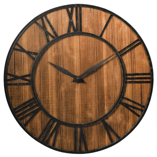 Tangkula 30 Inch Round Wall Clock, Farmhouse Large Wall Clock with Roman Numerals, Decorative Wooden Wall Clock, Come with AA Battery, Rustic Wall Clock Hanging for Home Office (Bronze+Brown) - WoodArtSupply