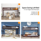 Bonnlo Twin Low Loft Bed with Inclined Stairs and High Guard Rail - Espresso Solid Wood Design Bonnlo