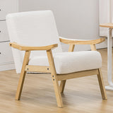 COMHOMA Accent Chair, Mid Century Modern Chair with Solid Wood Armrest, Comfy Upholstered Reading Armchair for Living Room, Bedroom, Balcony (Curved Armrests, White) COMHOMA