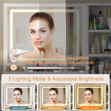 OTOQS Vanity Desk with Mirror and Lights, 4 Drawers & Benches Vanity Desk Set, 3 Color Lighting Modes Adjustable Brightness Vanity for Bedroom Makeup Table OTOQS