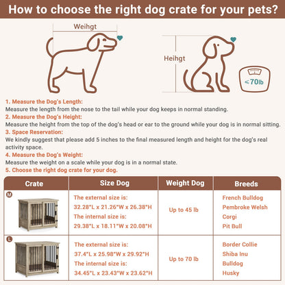 Meadaro 37.4" Dog Crate Furniture Solid Wood with Dog Cushion for Large Dogs, Heavy Duty Dog Kennel Indoor with Sliding Door Chew-Resistant Steel Tube Decorative Dog House Dog Cage Side End T - WoodArtSupply