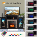 GOFLAME Fireplace TV Stand with LED Lights for TV up to 65”, Entertainment Center with 18” Electric Fireplace, Remote & APP Control, TV Console with Adjustable Glass Shelves (Black) GOFLAME