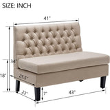 Yongqiang Modern Upholstered Settee with Back Small Loveseat Sofa Dining Bench Banquette Seating for Kitchen Dining Room Living Room Linen Button Tufted Mini Couch Khaki Yongqiang